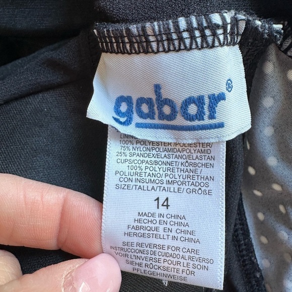 Vintage 90s Gabar Romper Bathing Suit black white polka dot swim dress size 14 - Picture 5 of 11